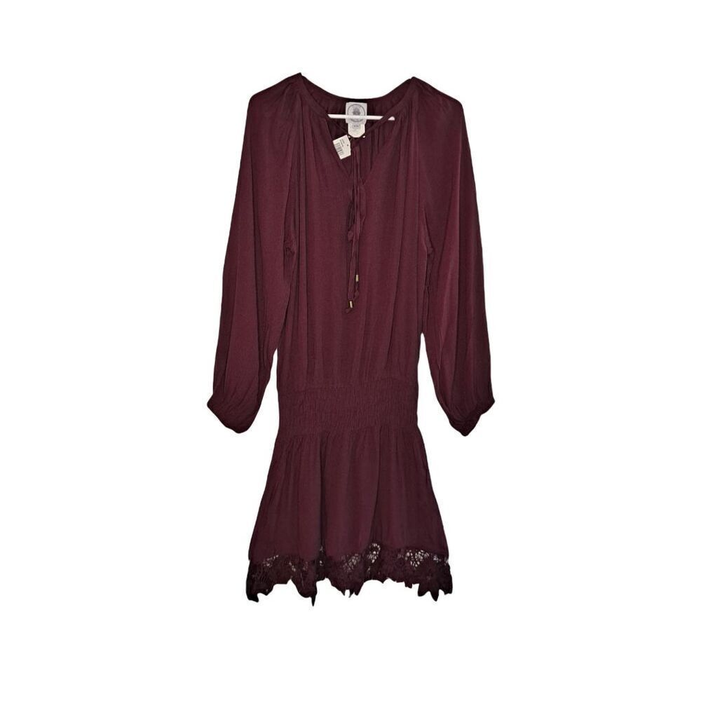 Muche et Muchette Long Sleeve Lace Boho Dress Burgundy OS